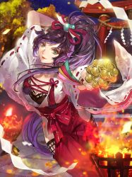  commentary_request female hair_ornament japanese_clothes md5_mismatch miko mochizuki_chiyome_(sengoku_saga) photoshop_(medium) purple_hair resolution_mismatch sengoku_saga solo source_smaller tob torii 