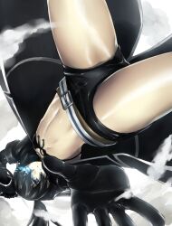  bad_id bad_pixiv_id belt bikini bikini_top_only black_bikini black_hair black_rock_shooter black_rock_shooter_(character) black_shorts blue_eyes female flat_chest foreshortening looking_at_viewer midriff navel no_shirt perspective reaching shiny_skin shiromi_(ringo) short_shorts shorts solo stomach swimsuit thighs toned 