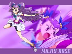  bike_shorts bike_shorts_under_skirt character_name circlet commentary_request eyelashes female flower fuchi_minoru full_body gloves long_hair magical_girl midriff milk_(yes!_precure_5) milky_rose mimino_kurumi navel open_mouth precure purple_background purple_eyes purple_hair purple_theme serious shoes skirt solo yes!_precure_5 yes!_precure_5_gogo! 