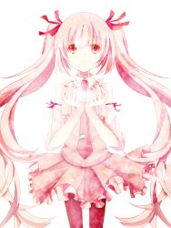  bad_id bad_pixiv_id detached_sleeves female hatsune_miku highres kukiha long_hair necktie pantyhose pink_hair red_eyes sakura_miku simple_background skirt solo twintails very_long_hair vocaloid white_background 