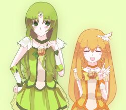  alternate_hairstyle bad_id bad_pixiv_id blonde_hair bow brown_choker choker closed_eyes cure_march cure_peace green_choker green_eyes green_hair green_skirt hair_down hair_flaps hair_ornament long_hair magical_girl midorikawa_nao multiple_girls open_mouth precure skirt smile smile_precure tiara v vader_(n.r.t.a.) very_long_hair wrist_cuffs yayoi_kise yellow_bow yellow_skirt 