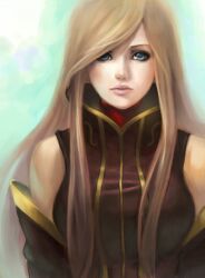  bare_shoulders blue_eyes brown_hair commentary detached_sleeves elise_trinh english_commentary female long_hair realistic solo tales_of_(series) tales_of_the_abyss tear_grants 