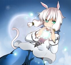  animal_ears cat_ears cat_tail female final_fantasy final_fantasy_xiv green_eyes miqo&#039;te pants tail white_hair y&#039;shtola 