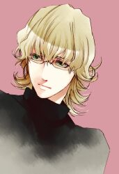  1boy bad_id bad_pixiv_id barnaby_brooks_jr. blonde_hair glasses green_eyes male_focus mori-003 solo tiger_&amp;_bunny turtleneck upper_body 