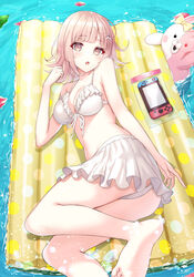  :o afloat arm_behind_back ass bad_id bad_pixiv_id bare_arms bare_legs barefoot bikini bikini_skirt blush bow breasts cleavage collarbone commentary_request danganronpa_(series) danganronpa_2:_goodbye_despair day ear_bow feet_out_of_frame female flipped_hair frilled_bikini frills from_above from_side front-tie_top galaga game_console hair_ornament hairclip hand_up handheld_game_console hood hoodie inflatable_raft knee_up looking_at_viewer lying medium_breasts medium_hair monomi_(danganronpa) nanami_chiaki nintendo_switch on_side open_mouth outdoors partially_submerged petals petals_on_liquid pink_eyes pink_hair skirt swimsuit tasuku_(user_fkzv3343) wading water white_bikini white_skirt ziploc_bag 