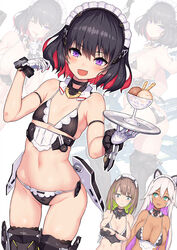  3girls :d ;d april_fools arm_strap armor armpit_crease armpits bare_shoulders bikini black_bikini black_choker black_hair blade_(nidy) breasts brown_hair choker cleavage colored_inner_hair cowboy_shot dark-skinned_female dark_skin detached_collar faulds flat_chest flat_envy food groin halterneck hands_up huge_ax_(nidy) ice_cream javelin_(nidy) large_breasts looking_at_viewer maid maid_bikini maid_headdress mechanical_hands multicolored_hair multiple_girls navel nidy oerba_yun_fang one_eye_closed open_mouth original purple_eyes short_hair skindentation smile smug stomach strap_gap string_bikini swimsuit thighhighs thighs tray two-tone_hair unconventional_maid v-shaped_eyebrows white_hair 