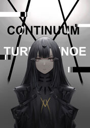  absurdres adeline_(girls&#039;_frontline) alternate_costume black_bodysuit black_hair bodysuit english_text female girls&#039;_frontline grey_eyes hair_between_eyes highres long_hair looking_at_viewer nyto_(generic)_(girls&#039;_frontline) nyto_(girls&#039;_frontline) paradeus photoshop_(medium) selcky simple_background solo 