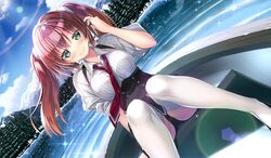  blush boat brown_hair cameltoe clouds game_cg green_eyes kiba_satoshi kinomiya_nanoka long_hair marmalade panties reflection sky snow study_&sect;_steady thighhighs tree twintails underwear water 