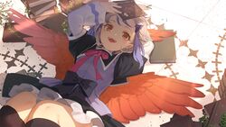  book bow dress eho_(icbm) orange_eyes short_hair thighhighs tokiko touhou waifu2x white_hair wings 