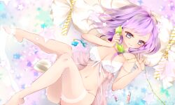  bad_id bad_pixiv_id bikini blue_eyes breasts cable female holding medium_breasts mirror original phone purple_hair short_hair smile solo star_(symbol) swimsuit thighhighs white_bikini white_thighhighs yugaa 