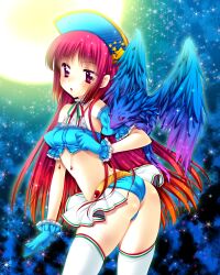  :o animal araiguma bad_id bad_pixiv_id blue_gloves blush female gloves gradient_hair hat long_hair multicolored_hair original red_eyes red_hair solo sparkle star_(symbol) thighhighs white_thighhighs 