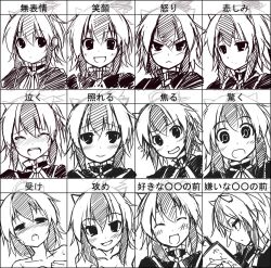  ahoge blush book closed_eyes collarbone commentary_request crying eho_(icbm) expression_chart expressions female flying_sweatdrops head_wings horns monochrome multiple_views open_mouth short_hair smile sweat tears tokiko_(touhou) touhou translated wings yukkuri_shiteitte_ne 