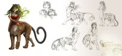  alectorfencer balls chakat chakat_blacktail facepalm felid felid_taur female genitals green_hair hair hi_res mammal mammal_taur model_sheet nude pantherine simple_background taur tiger white_background 