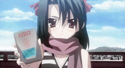  animated animated anime_screenshot bow female kiyoura_setsuna lowres red_eyes scarf school_days solo v 