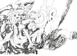  bad_id bad_pixiv_id boots bow braid broom commentary_request female greyscale hat hat_bow highres kirisame_marisa long_hair monochrome open_mouth oshake photoshop_(medium) ribbon sack single_braid smile solo touhou witch_hat 