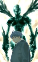  1boy accel_world arita_haruyuki commentary_request fat fat_man realistic school_uniform silver_crow store_moji umesato_middle_school_uniform wings 