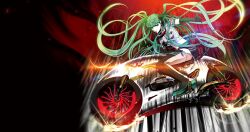  elbow_gloves female glasses gloves green_eyes green_hair hatsune_miku headphones long_hair motor_vehicle motorcycle nagimiso official_art on_motorcycle shorts solo thighhighs twintails very_long_hair vocaloid 