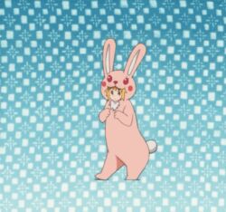  animated animated blonde_hair bunny costume haroukitei_kigurumi joshiraku lowres mascot 