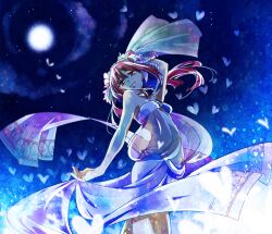  commentary_request dancer dancing female full_moon hair_ornament long_hair magi_the_labyrinth_of_magic midriff moon morgiana red_eyes red_hair shuri_(84k) smile solo 