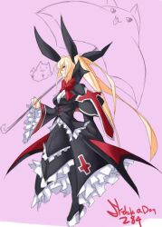  :3 aged_up alternate_breast_size animal-themed_umbrella blazblue blonde_hair bow breasts eu03 female frills gii hairbow large_breasts long_hair nago photoshop_(medium) platform_footwear platform_heels rachel_alucard red_bow solo twintails umbrella very_long_hair 