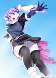  bad_id bad_pixiv_id belt black_legwear boots bow commentary_request female fram_nara from_below gundam gundam_age hair_tubes hairbow hand_on_own_hip long_hair onsoku_inu open_mouth outstretched_arm outstretched_hand paint.net_(medium) pantyhose purple_eyes purple_hair shirt skirt solo taut_clothes taut_shirt thighhighs thighhighs_over_pantyhose twintails white_legwear wrist_cuffs 