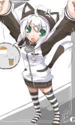  :o animal_ears bad_id bad_pixiv_id cat_ears cat_tail endou_chihiro female green_eyes hood hoodie looking_at_viewer oerba_yun_fang open_mouth original short_hair solo spoken_object striped_clothes striped_thighhighs tail thighhighs yashiro_(lockheart) 