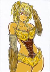  better_version_at_source breasts chest_tuft female floppy_ears fur godzilla_(series) kenn king_caesar looking_at_viewer red_eyes solo standing toho tuft 