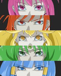  5girls aoki_reika bad_id bad_pixiv_id column_lineup commentary_request cure_beauty cure_happy cure_march cure_peace cure_sunny cut-in green_eyes hair_flaps haruda hino_akane_(smile_precure!) hoshizora_miyuki magical_girl midorikawa_nao multiple_girls orange_eyes persona_eyes pink_eyes precure rainbow_order red_eyes smile_precure yayoi_kise yellow_eyes 