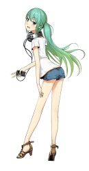  bad_id bad_pixiv_id blackberry_ltd blue_shorts casual cellphone couzone female green_hair hatsune_miku headphones long_hair long_legs phone photoshop_(medium) sandals shorts simple_background solo twintails v vocaloid white_background 