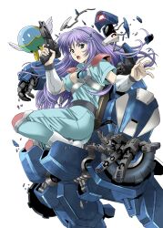  :o akai_koudan_zillion apple_(zillion) armor armoretter bad_id bad_pixiv_id blue_eyes blue_hair bodysuit commentary_request company_connection damaged debris energy_gun exposed_internal_machinery fantasy_zone female full_body gloves gun highres long_hair machinery mecha opa-opa photoshop_(medium) platin_(alios) power_armor ray_gun robot science_fiction sega sega_light_phaser shoes solo tricharger weapon white_background wreckage 