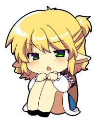  :&lt; annoyed arm_warmers bad_id bad_pixiv_id bare_legs blonde_hair blush chibi chibi_only female full_body green_eyes half_updo hugging_own_legs lowres matatabi_maru mizuhashi_parsee no_nose pointy_ears shoes simple_background sitting skirt solo touhou triangle_mouth white_background 