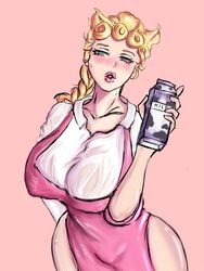  1girls big_breasts big_butt blonde blonde_female blonde_hair blush blushing blushing_at_viewer breast breedable female female_focus female_only gender_bender giorno_giovanna green_eyes jjba jojo&#039;s_bizarre_adventure maid maid_outfit maid_uniform milk mommy pink_clothing rule_63 see-through_clothing vento_aureo 