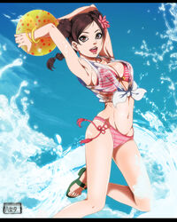  1girls armpits arms_up beach_ball bikini bracelet braid braided_ponytail breasts cleavage double_bun feet female female_only flower flower_in_hair fully_clothed hair_bun hair_ornament happy happy_female having_fun holding_object iiyametaii jumping long_hair looking_at_viewer naked_footwear naruto naruto:_the_last naruto_(series) naruto_shippuden open_mouth open_smile partially_clothed ponytail sandals shirt sleeveless sleeveless_shirt solo solo_focus striped_bikini stripes swimsuit tenten tied_hair tied_shirt water waves 