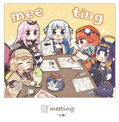  5girls :3 :d :p blonde_hair bloop_(gawr_gura) blue_eyes blue_hair blunt_bangs blush_stickers bubba_(watson_amelia) chibi closed_eyes commentary_request cup death-sensei_(mori_calliope) drinking_glass english_text gawr_gura gawr_gura_(1st_costume) grey_hair hair_ornament halo hat hololive hololive_english holomyth kotori_(takanashi_kiara) long_hair mori_calliope mori_calliope_(1st_costume) multiple_girls ninomae_ina&#039;nis ninomae_ina&#039;nis_(1st_costume) open_mouth orange_hair paper parfait pencil pink_hair pointing purple_eyes purple_hair red_eyes same_anko sharp_teeth short_hair smile table takanashi_kiara takanashi_kiara_(1st_costume) takodachi_(ninomae_ina&#039;nis) teeth tentacle_hair tongue tongue_out two_side_up virtual_youtuber watson_amelia watson_amelia_(1st_costume) wine_glass 