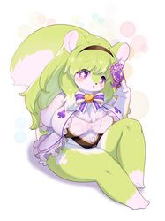  2021 4_fingers akino_(mochi_tap_wonderland) anthro barefoot big_breasts blush breasts cleavage clothed clothing clubs_(suit) digital_media_(artwork) dipstick_tail feet female female_anthro fingers fur green_body green_fur green_hair hair hi_res huge_breasts kemono leg_markings mammal markings mochi_tap_wonderland multicolored_body multicolored_fur multicolored_hair multicolored_tail purple_eyes rodent sciurid shaded socks_(marking) solo suit_symbol tail tail_markings toes tree_squirrel white_body white_fur white_hair whooo-ya 