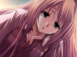  empty_eyes female game_cg long_hair memories_off memories_off_sorekara nonohara_haya open_clothes orange_eyes orange_hair pajamas scar solo third-party_source 