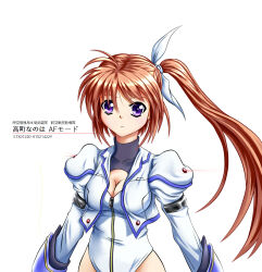  alice_gear_aegis breasts brown_hair c_rogia cleavage cleavage_cutout closed_mouth clothing_cutout commentary_request companion/af covered_collarbone cropped_jacket female floating_hair front_zipper hair_between_eyes high_side_ponytail highleg highleg_leotard highres jacket juliet_sleeves leotard long_hair long_sleeves looking_at_viewer lyrical_nanoha medium_breasts open_clothes open_jacket puffy_sleeves purple_eyes side_ponytail simple_background solo takamachi_nanoha takamachi_nanoha_(exceed_mode) turtleneck upper_body very_long_hair white_background white_jacket white_leotard wispy_bangs zipper_leotard zipper_pull_tab 