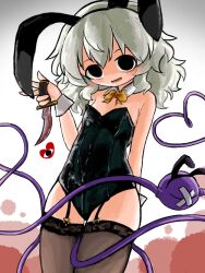  alternate_costume animal_ear_hairband animal_ears black_eyes black_hairband black_leotard blood blood_on_knife blush bow bowtie brown_thighhighs crossed_bandaids detached_collar disembodied_linked_eye empty_eyes eyeball fake_animal_ears female garter_straps grey_hair hairband heart heart_of_string heripantomorrow holding holding_knife knife komeiji_koishi leotard looking_at_viewer open_mouth playboy_bunny rabbit_ear_hairband rabbit_ears smile solo strapless strapless_leotard thighhighs touhou white_wrist_cuffs wrist_cuffs yellow_bow yellow_bowtie 