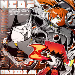  ammunition ammunition_pouch battle_damage black_hat black_horns character_name closed_mouth commentary_request curled_horns damaged dirty dragon_girl dragon_horns dress english_text female fire from_side gloves green_eyes gun hat highres holding holding_knife holding_weapon horns injury kiguchi_hikaru knife long_hair looking_at_viewer magus_(zenless_zone_zero) mechanical_horns mechanical_tail orange_hair orange_pupils orphie_magnusson panties pointy_ears pouch sentient_tail tail thighhighs torn_clothes torn_thighhighs twintails underwear weapon yellow_gloves yellow_panties zenless_zone_zero zipper_dress zipping 