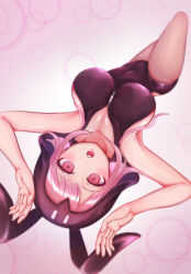  :o animal_ears animal_hood armpits black_leotard breasts commentary_request covered_navel danganronpa_(series) danganronpa_2:_goodbye_despair fake_animal_ears female fishnet_pantyhose fishnets from_above hands_up highres hood hood_up kumov8 large_breasts leotard medium_hair nanami_chiaki no_hair_ornament pantyhose pink_hair playboy_bunny rabbit_hood shiny_skin solo teeth upper_teeth_only 