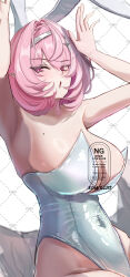  alternate_costume animal_ears armpits breasts commentary_request covered_navel fake_animal_ears female hair_intakes highres kurosiva large_breasts leotard looking_at_viewer medium_hair open_mouth pink_hair playboy_bunny pointy_ears purple_eyes rabbit_ears rabbit_pose remielle_dan solo white_leotard white_wings wings zenless_zone_zero 