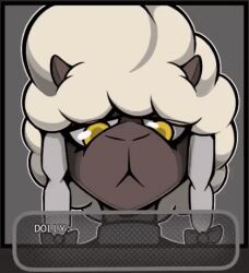  accessory animated anthro bow_ribbon brown_body dialogue dolly_(jiqqy) female fur generation_8_pokemon hair hair_accessory hair_ribbon hairbow horn icon nintendo pokemon pokemon_(species) ribbons short_playtime solo tongue white_hair wool_(fur) wooloo yellow_eyes zak_hitsuji 