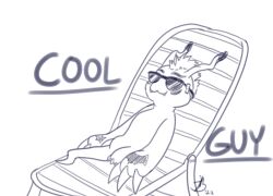  :3 bandai_namco beach_chair claws digimon digimon_(species) english_text eyewear feral gomamon male relaxing roguemorpho solo sunbathing sunglasses text 