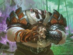  anthro armor badger bared_teeth bone crush eye_patch eyewear hasbro hugs_(bloomburrow) lava_skin magic:_the_gathering male mammal mustelid musteline scar skeleton solo steve_prescott wizards_of_the_coast 