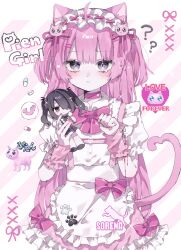  ? ame-chan_(needy_girl_overdose) animal_ears apron arm_warmers bleeding blood blood_on_arm bow cat_ears cat_girl cat_hair_ornament cat_tail character_doll character_name choker closed_mouth commentary cowboy_shot creature_and_personification doll dress english_commentary female frilled_apron frilled_dress frills grey_eyes hair_ornament hair_ribbon hairband hairbow hands_up heart heart_tail highres hiro_0607 holding holding_doll lolita_hairband long_hair looking_at_viewer needy_girl_overdose personification pien_cat_(needy_girl_overdose) pill pink_choker pink_dress pink_hair pink_nails pink_ribbon ribbon solo speech_bubble standing tail tearing_up translation_request two_side_up white_apron white_hairband 