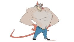  2024 anthro bottomwear clothing disney hi_res male mammal manly murid murine muscular muscular_male pants professor_padraic_ratigan_(disney) rat rodent sharpdressedreptile simple_background smile solo the_great_mouse_detective 