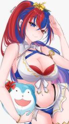  alear_(female)_(fire_emblem) alear_(female)_(seaside_dragon)_(fire_emblem) alear_(fire_emblem) bikini blue_bikini blue_eyes blue_hair bow bowtie breasts character_ball cleavage criss-cross_halter crossed_bangs female fire_emblem fire_emblem_engage fire_emblem_heroes flower gold_armlet hair_flower hair_ornament halterneck heterochromia highres long_hair multicolored_bikini multicolored_clothes multicolored_hair multicolored_swimsuit official_alternate_costume official_alternate_hairstyle ponytail red_bikini red_eyes red_hair serafineart1001 solo sommie_(fire_emblem) split-color_hair swimsuit two-tone_hair white_bikini white_bow white_bowtie 