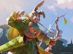  anthro arrow_(weapon) arrow_in_mouth bow_(weapon) earhole finneas hasbro lagomorph leaf_clothing lens_flare leporid magic:_the_gathering male mammal rabbit ranged_weapon shield solo victor_adame_minguez weapon wizards_of_the_coast 