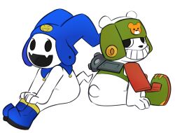  anthro atlus bandai_namco boots clothing crossover digimon digimon_(species) duo fur grin hat headgear headwear jack_frost_(megami_tensei) kumamon male megami_tensei notfornothin sega sitting smile white_body white_fur 