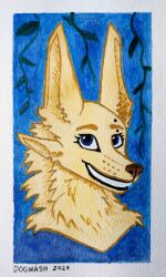  anthro blue_eyes dogwash eyebrow_piercing facial_piercing female fur fyre_fox ivy_(plant) multi_ear mylar_(discreet_user) neck_tuft piercing plant smile solo traditional_media_(artwork) tuft watercolor_(artwork) yellow_body yellow_fur 